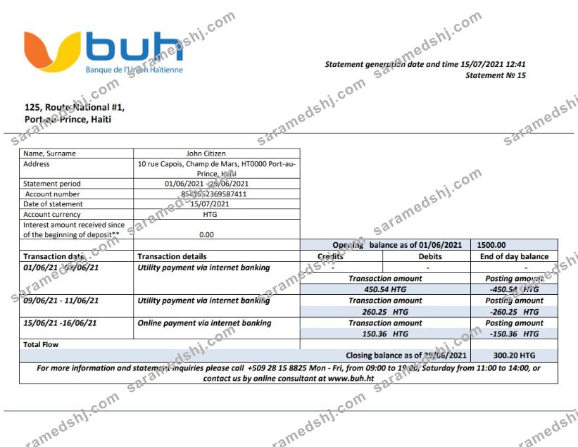 Haiti BUH bank statement